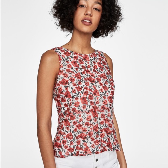 Zara Tops - Zara Floral Crinkled Sleeveless Tank Top Blouse